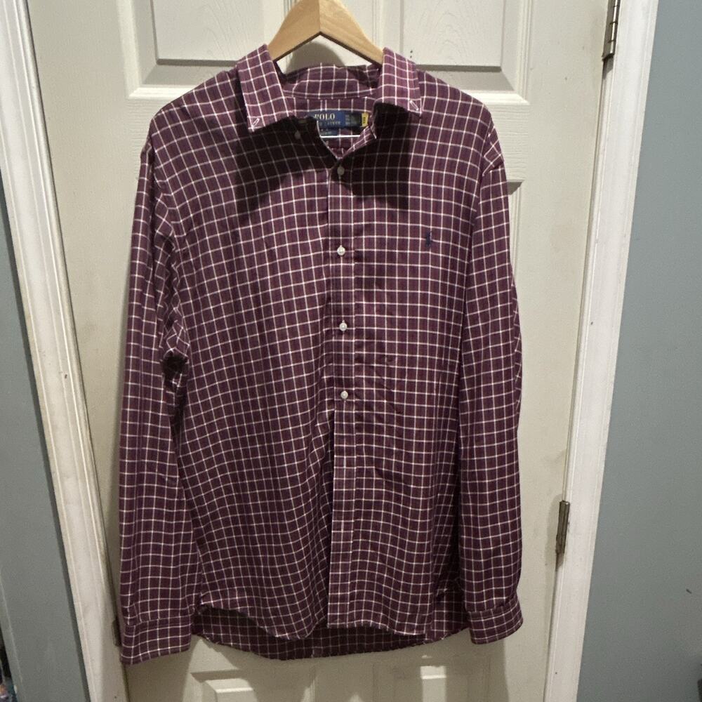 Polo Ralph Lauren Classic Fit Performance 2XL Burgundy Check Long Sleeve Shirt
